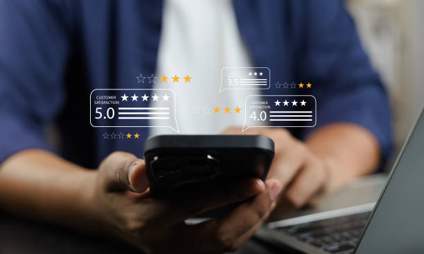 istock Online customer satisfaction Survey service concept, client rate service from experience in application,Consumer give five-Stars and feedback review for quality, Business reputation ranking from buyer 2156016764