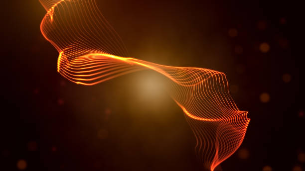 istock Abstract Luxury Golden Orange Shiny Flowing Turbulence Wavy Lines with Lens Flares on Flying Blurry Hazy Glitter Bokeh 2156021929