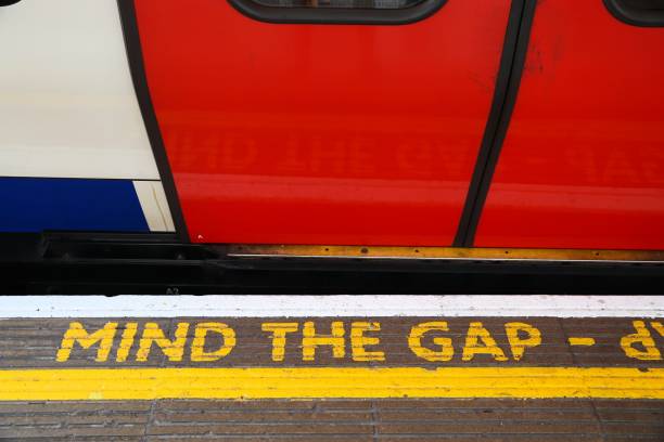 Mind The Gap warning at London Underground station. London Underground is the 11th busiest metro system worldwide with 1.1 billion annual rides.