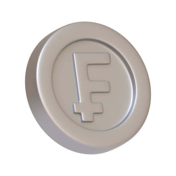 Silver coin with franc isolated on white background