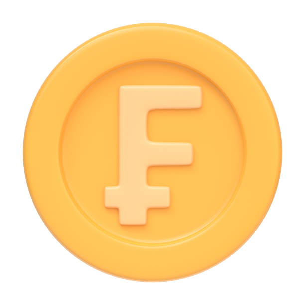 Golden coin with franc isolated on white background