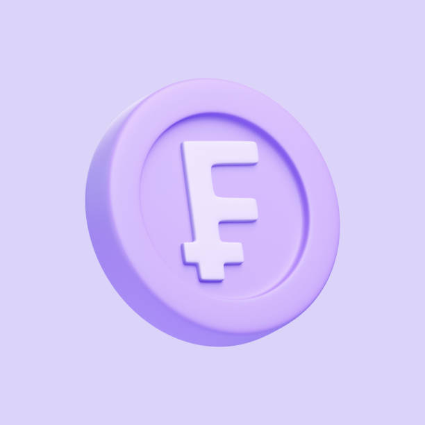 istock Purple coin with franc isolated on purple background 2156027637