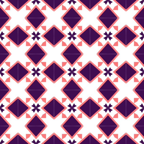 An abstract geometric pattern with pink, purple, and white squares