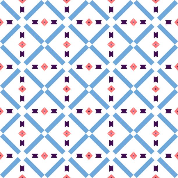 A white and blue plaid design with red square on top