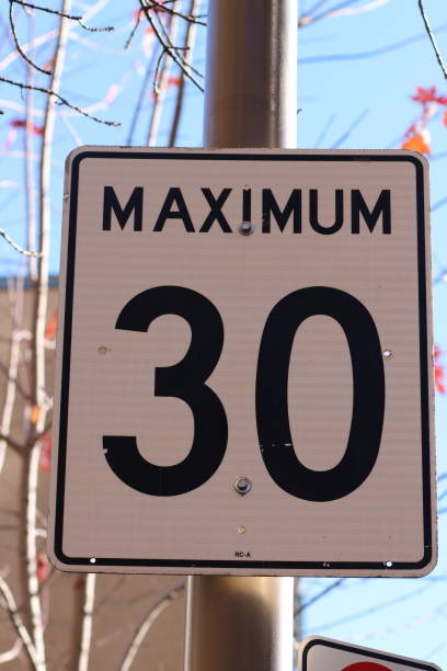 istock an image of a maximum sign on a pole near a tree 2156035466