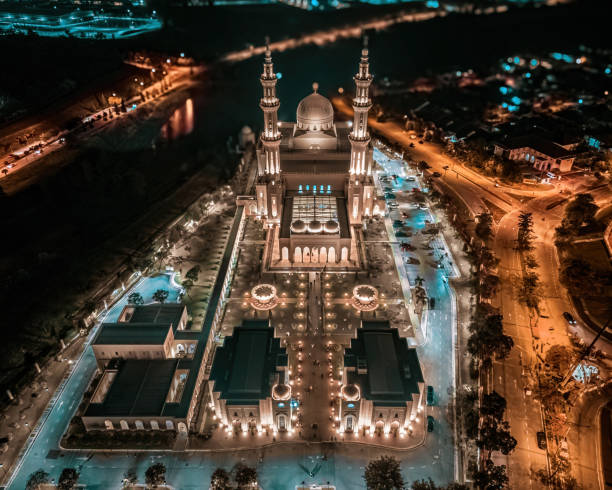 istock An aerial view of a stunning mosque illuminated during night prayers in Sendayan. 2156036444