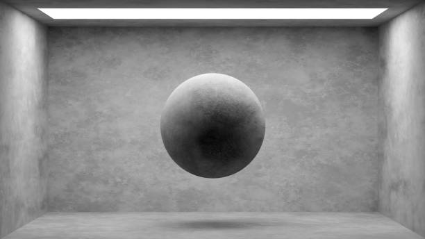 Abstract 3d shape formation of spheres in a cube on black background