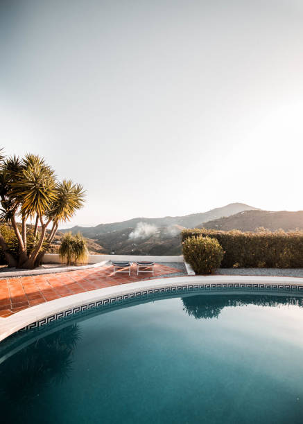 istock Scenic pool with palm trees in the background 2156039447