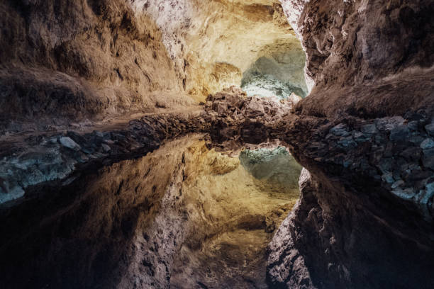 reflecting lake in a rock cave