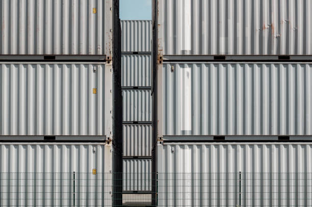 istock Detailed view of stacked grey containers 2156042839