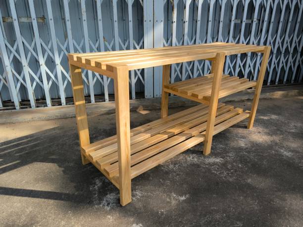 istock Shoe rack made from rubber wood 2156042942
