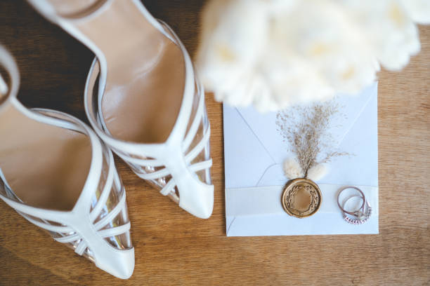 istock Bridal flower and bridal shoes 2156043381