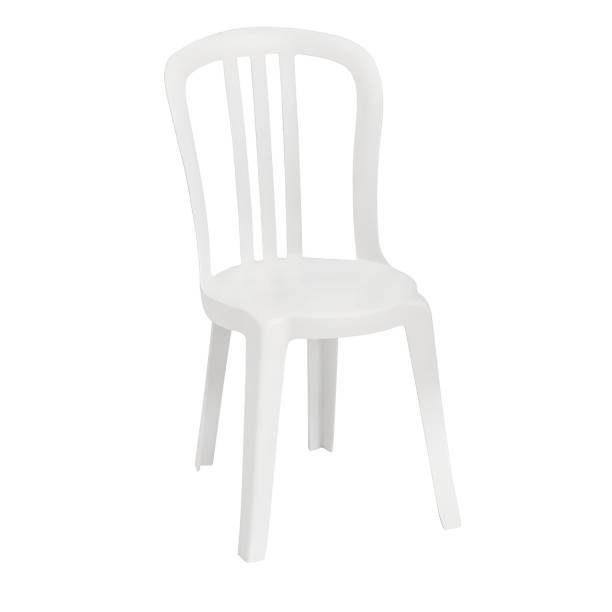 istock 3D illustration of a white plastic chair on white background 2156045001