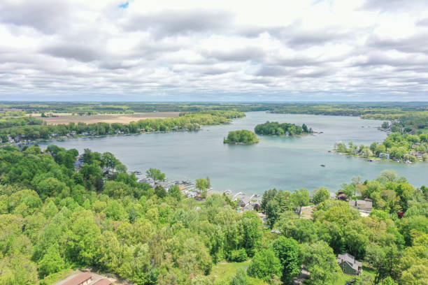 istock Dowagiac Michigan spring color on Sister Lakes 2156045298