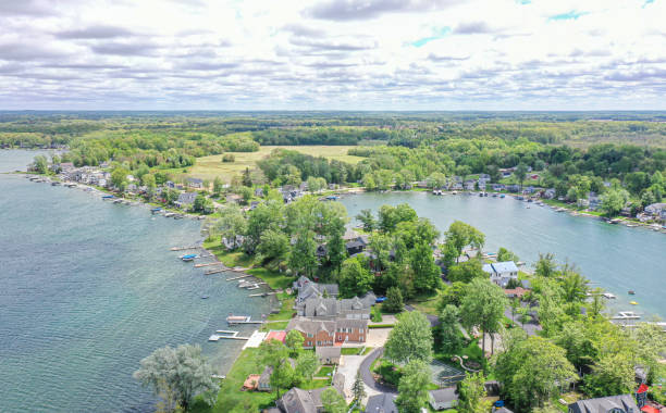 istock Dowagiac Michigan spring color on Sister Lakes 2156045309