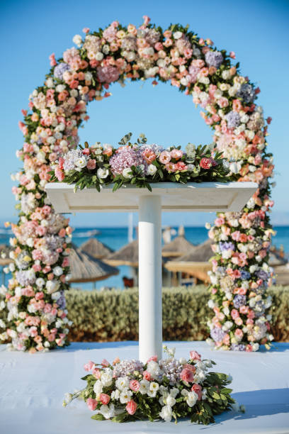 istock Beautiful wedding arch on the beach 2156048635