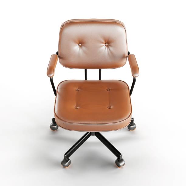 Tan leather office chair with black wheels