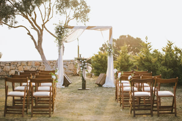 istock Beautiful wedding arch on the beach 2156049548