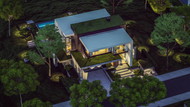istock 3d rendering of modern house in luxurious style in night 2156051325