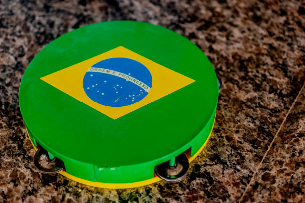 A Pandeiro Instrument with the Brazil flag on it
