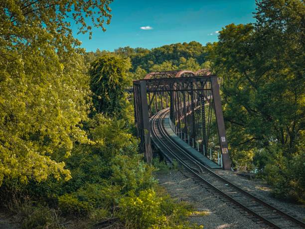 The train tracks disappearing into the mountains.