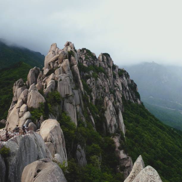 A scenic mountain range in Seoraksan National Park, South Korea.