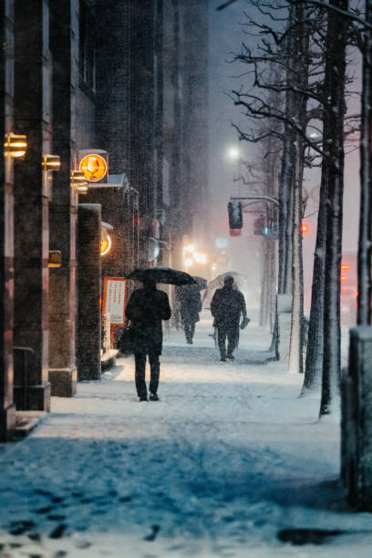 Winter in Center city Philadelphia during snow storm.