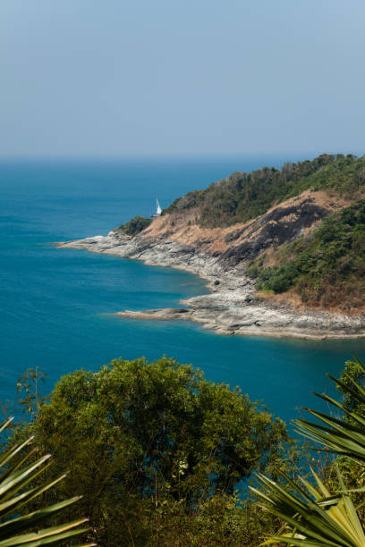 istock an open field next to the ocean and some trees in the foreground 2156061893