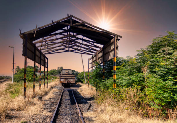 Railroad tracks distorted in the distance by heat haze, on a hot day in the outback of Victoria, Australia.