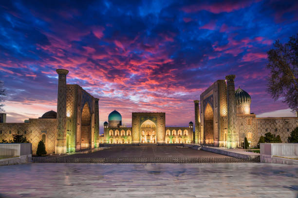 Historic Registon Square with ancient architecture in Samarkand, Uzbekistan
