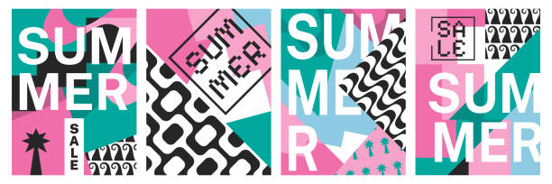 istock Summer sale abstract posters. Geometrical summer vibe template designs vector set. 2156073045