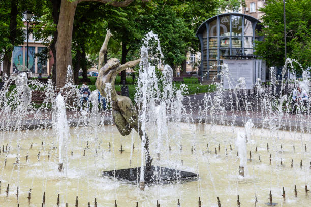 Sculpture of a ballerina dancing with freedom and grace in a fountain in City Gardens in central Sofia, Bulgaria.