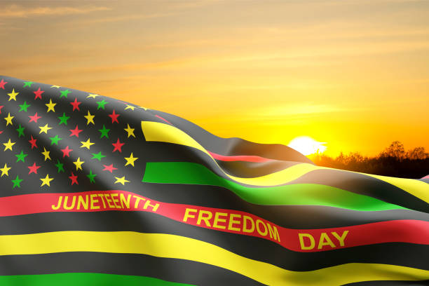 istock Alternative Juneteenth Flag against the sunset. Juneteenth National Independence Day 2156079444