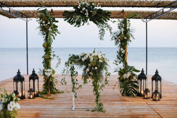 istock Beautiful wedding arch on the beach 2156079816