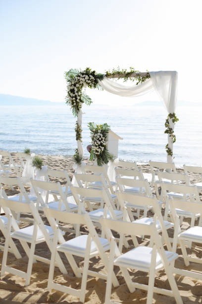 istock Beautiful wedding arch on the beach 2156080627