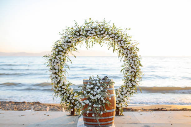 istock Beautiful wedding arch on the beach 2156080721