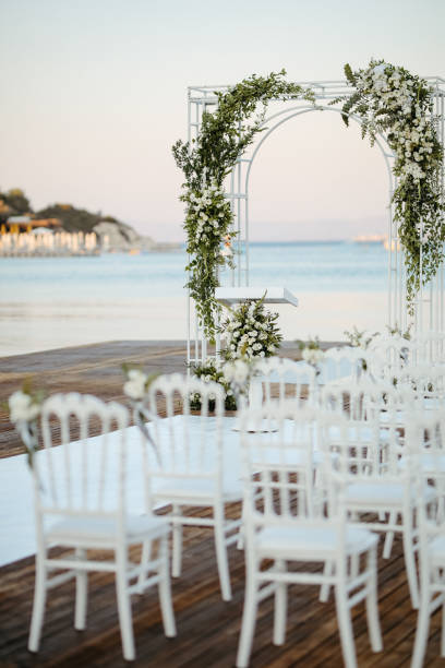 istock Beautiful wedding arch on the beach 2156080749