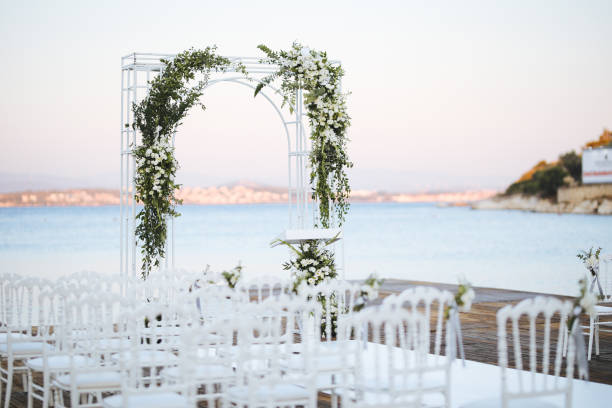 istock Beautiful wedding arch on the beach 2156080966