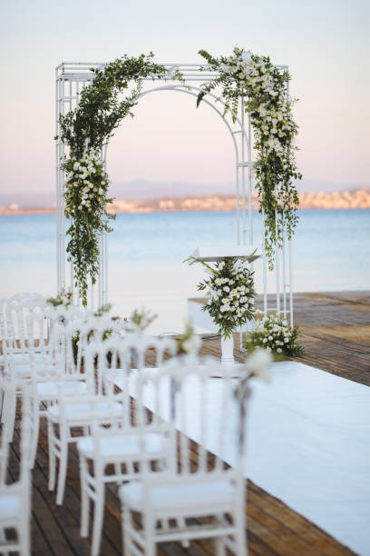 istock Beautiful wedding arch on the beach 2156081001