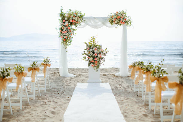 istock Beautiful wedding arch on the beach 2156081159