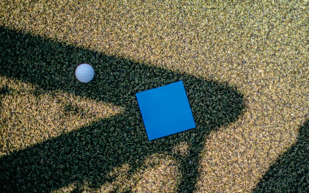 A small orange ball is sitting on the grass in a park. The grass is green and the park is surrounded by rocks