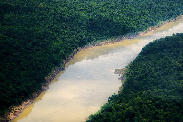 Beautiful landscape seen from above. The photo was taken using a telephoto lens. The landscape is located in the city of Foz do Iguazu, State of Paraná in Brazil.