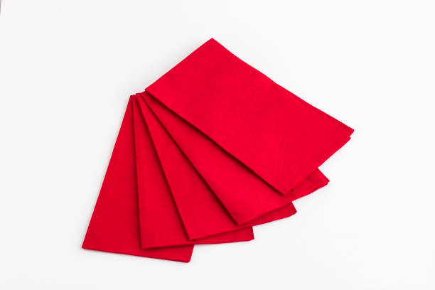 istock Red color paper napkins on white surface 2156087272