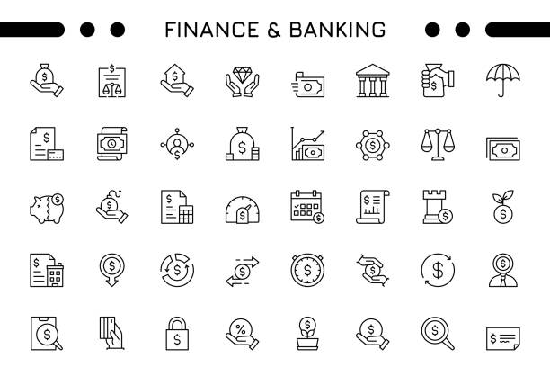 Finance And Banking editable stroke vector line icon set