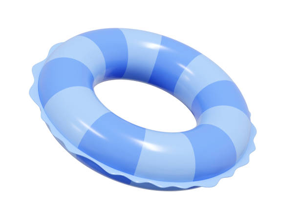 Inflatable ring icon for summer sea beach vacation or swimming pool relax concept - 3d render illustration. Inflatable ring icon for summer sea beach vacation or swimming pool relax - 3d render illustration. Blue pastel striped float rubber buoy. Aquapark or summertime seashore travel lifesaver equipment. tubing stock pictures, royalty-free photos & images