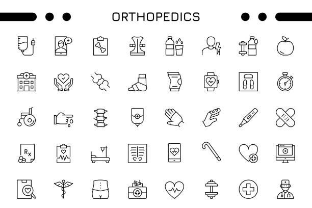 illustrazioni stock, clip art, cartoni animati e icone di tendenza di set di icone del tratto modificabile per ortopedia - giuntura umana