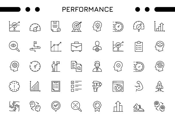 stockillustraties, clipart, cartoons en iconen met performance editable stroke icon set - deskundigheid