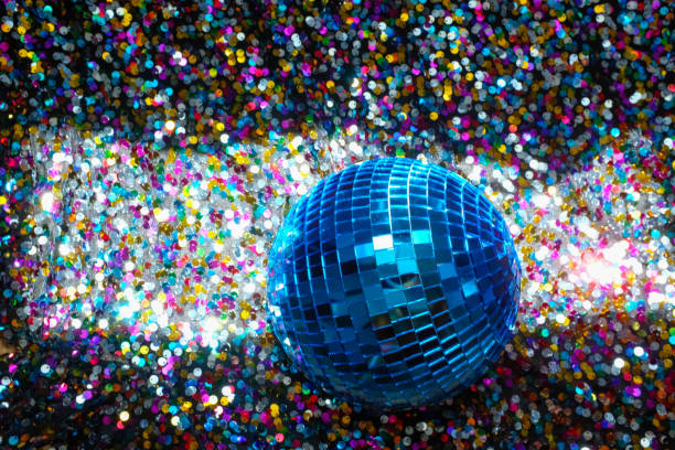 istock Blue Disco Ball Sits in Patch of Light 2156088632