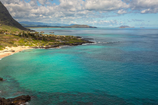 Beautiful View from Makapu Lookout with Makapuu Beach, Kohikaipu Island and Mnana Island, being both of the islands Seabird Sanctuaries
