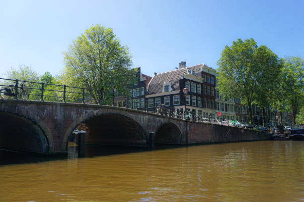 A bridge cropped canal against blue sky